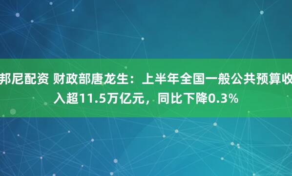 邦尼配资 财政部唐龙生：上半年全国一般公共预算收入超11.5万亿元，同比下降0.3%